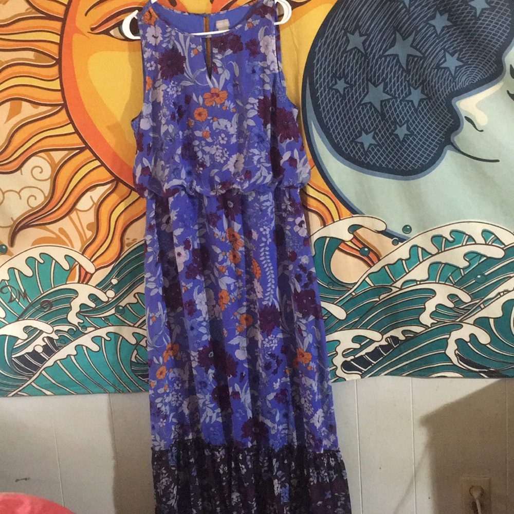 Floral Blue and Purple Maxi Dress